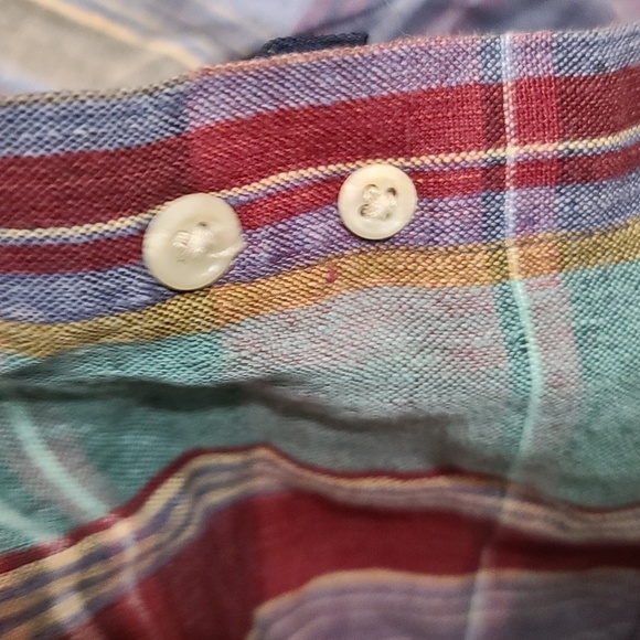 Tommy Hilfiger Mens Linen Shirt Button Down Colorful Plaid Pocket Size L EUC - Picture 7 of 9